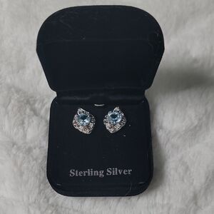 Sterling Silver Blue Aquamarine Earrings